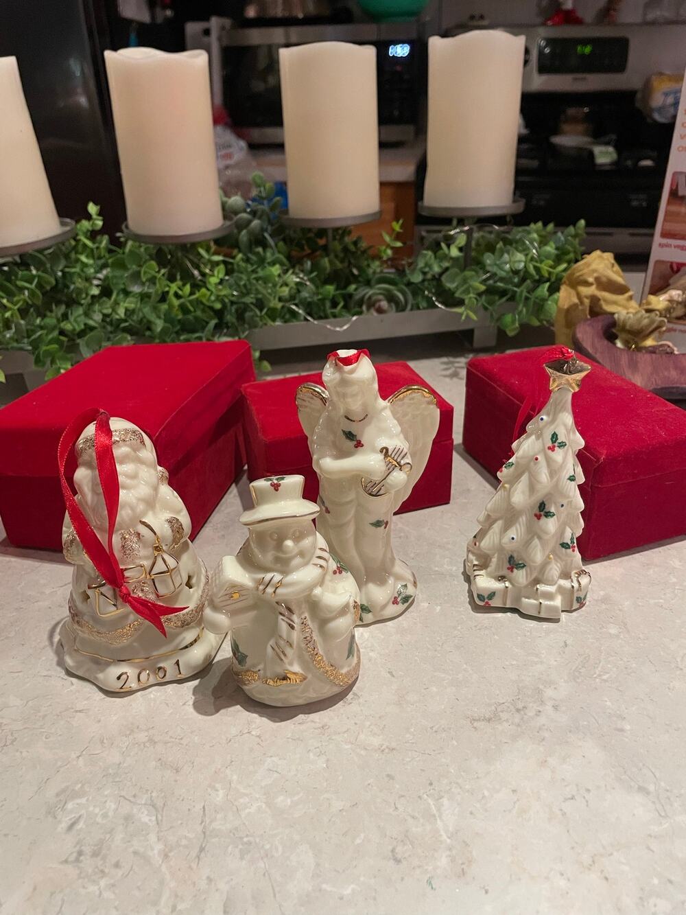 Four formalities porcelain Christmas ornament Santa Snowman Angel Christmas tree